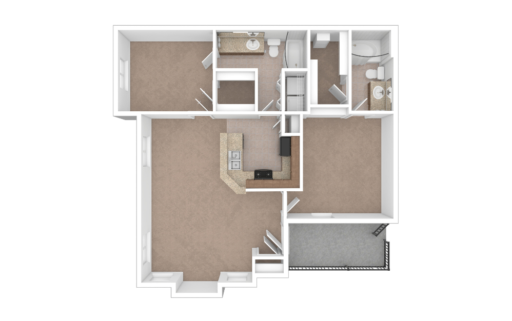 3D Unfurnished Floorplan -  B2